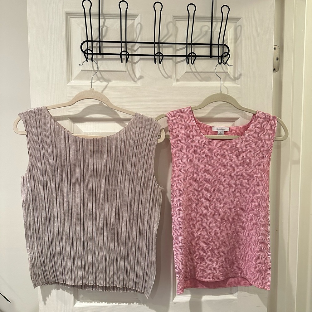 Chic Sleeveless Knit Tops - Pink and Gray
